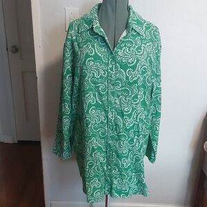 Collections ETC Green and White Paisley Shirt
